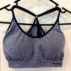 Reebok y back sports bra heathered blue size small